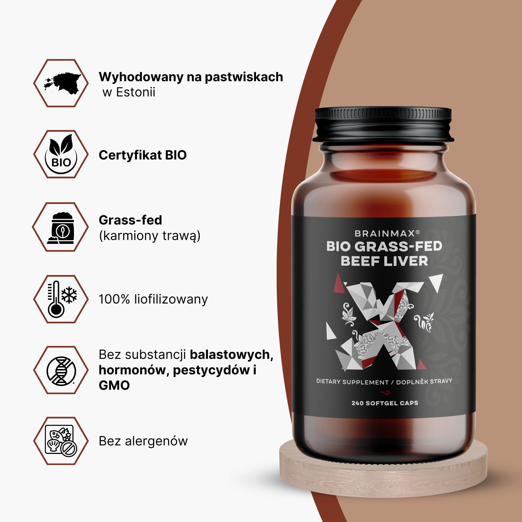 (Polština) BrainMax Grass-Fed Beef liver, 240 caps - 8595726807795 - Vitamín B12 (1)